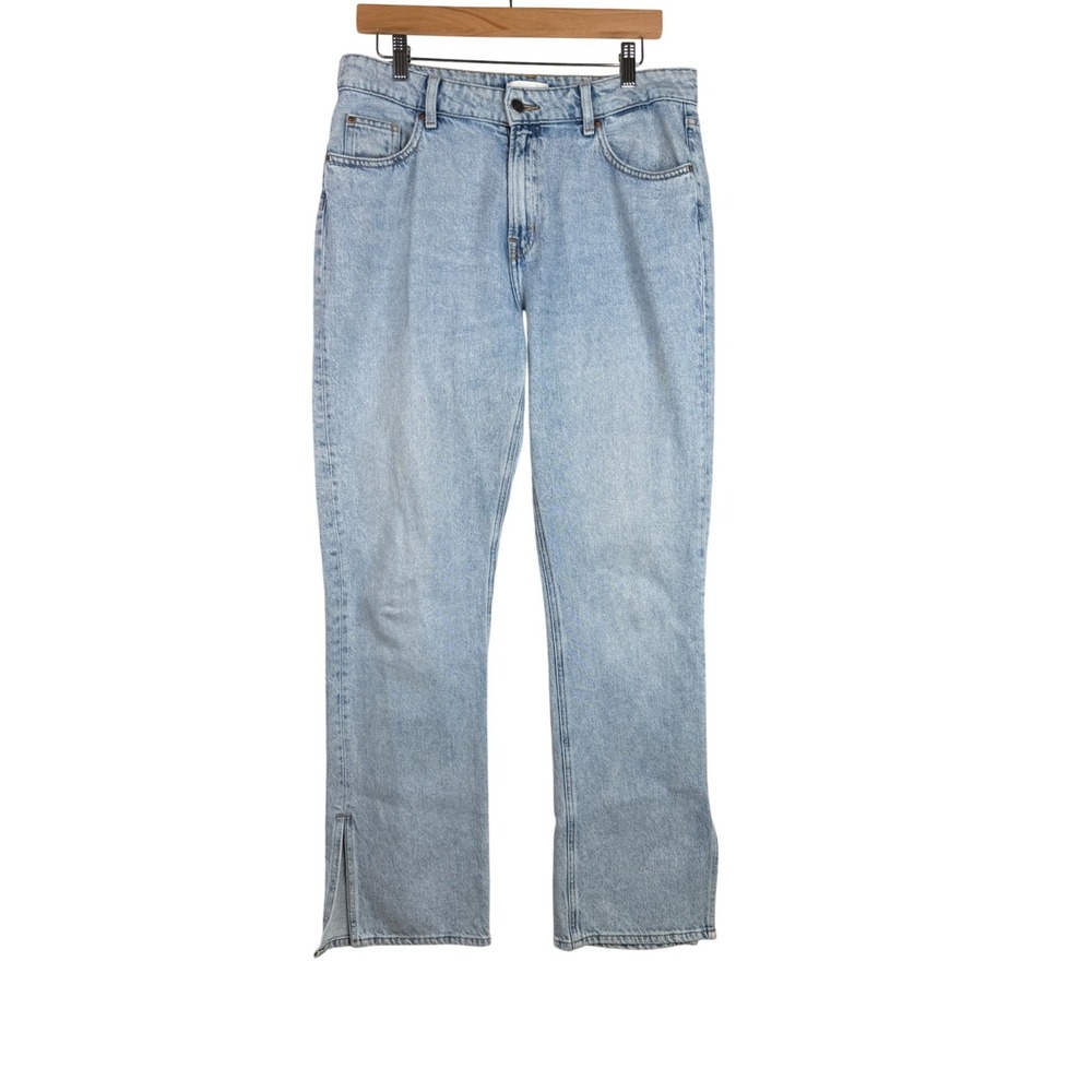 H&M Straight Leg High Split Ankle Slit Jeans size 10 Light Wash Blue